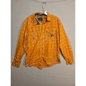 BKE Vintage Mens Orange Plaid Western Pearl Snap Relaxed Fit Shirt V056FPW M